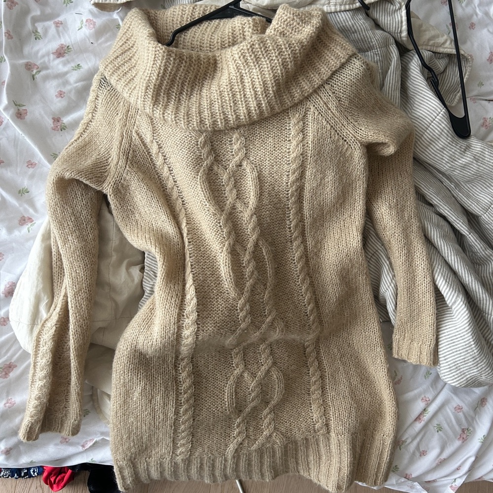 Vintage Beige/Tan Mohair Cable Knit Sweater Dress